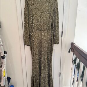 Mac Duggal Gold Long Sleeve Sequin Dress